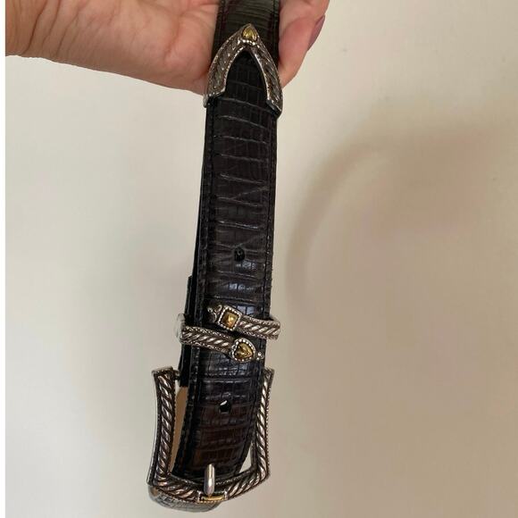 Brighton Belt Black Croc Embossed Leather Silver & Gold Hardware SZ M/L 32 main image 6